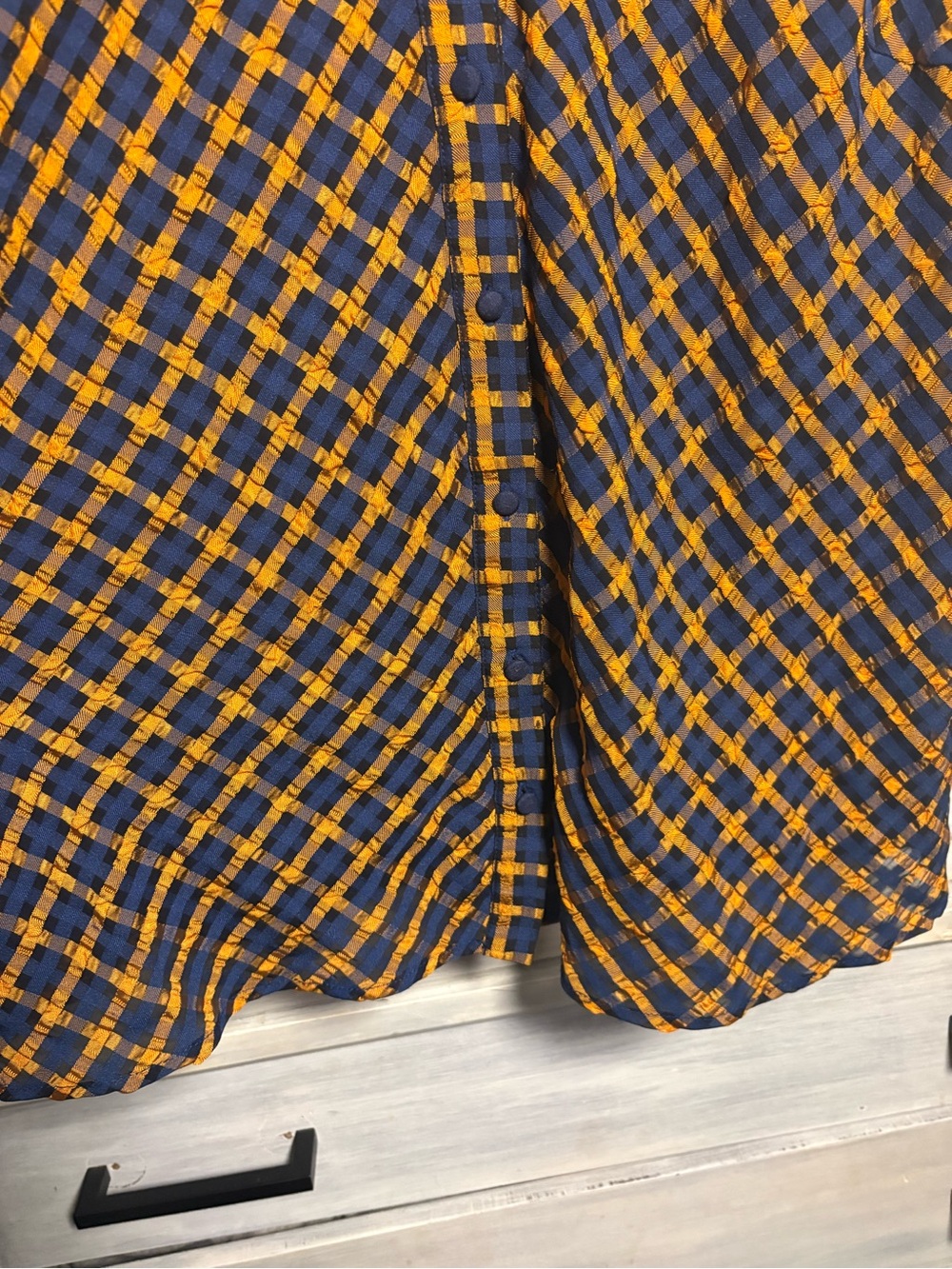 Anthropologie Eva Franco Textured Plaid Blouse Button Puff Sleeve Preppy Twee - Picture 8 of 13